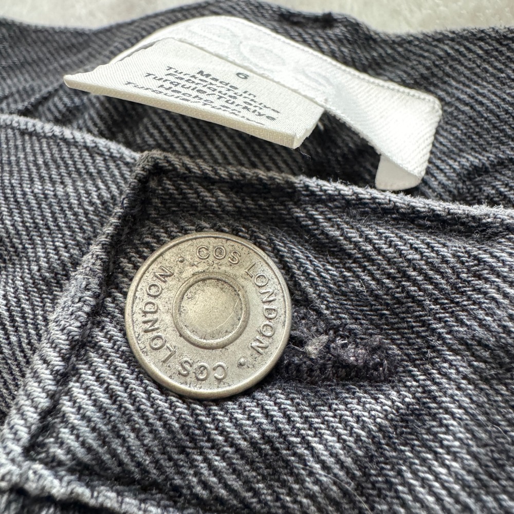 COS Denim Midi Skirt 6 Washed Black Grey High Waisted Front Slit Minimalist - Picture 11 of 12